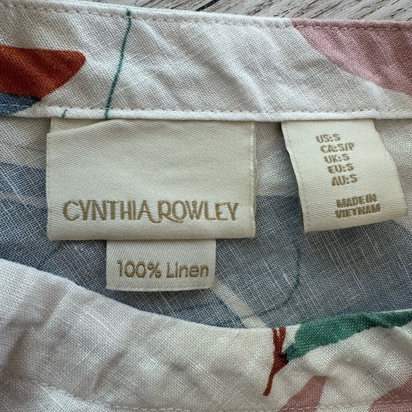 Cynthia Rowley 100% Linen Leaf Button Back Short Sleeve Top Shirt size Small - Picture 6 of 10